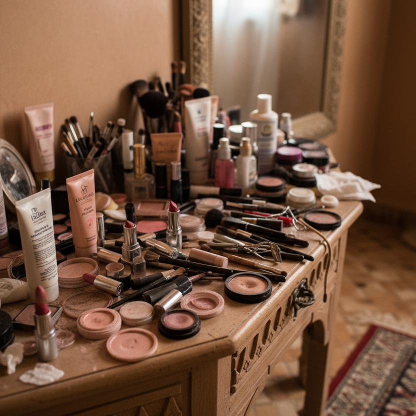 Before — Messy Vanity