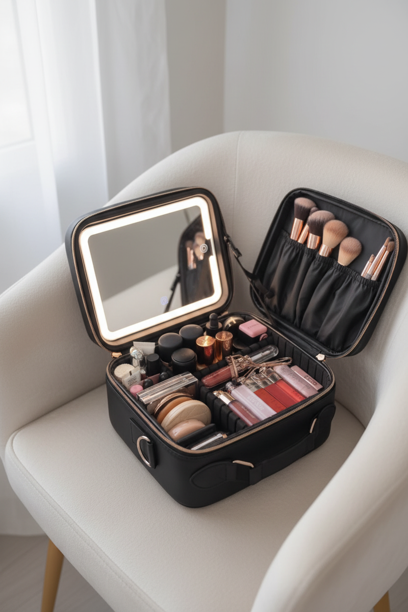 Hero — Black LED Makeup Organizer Bag Open